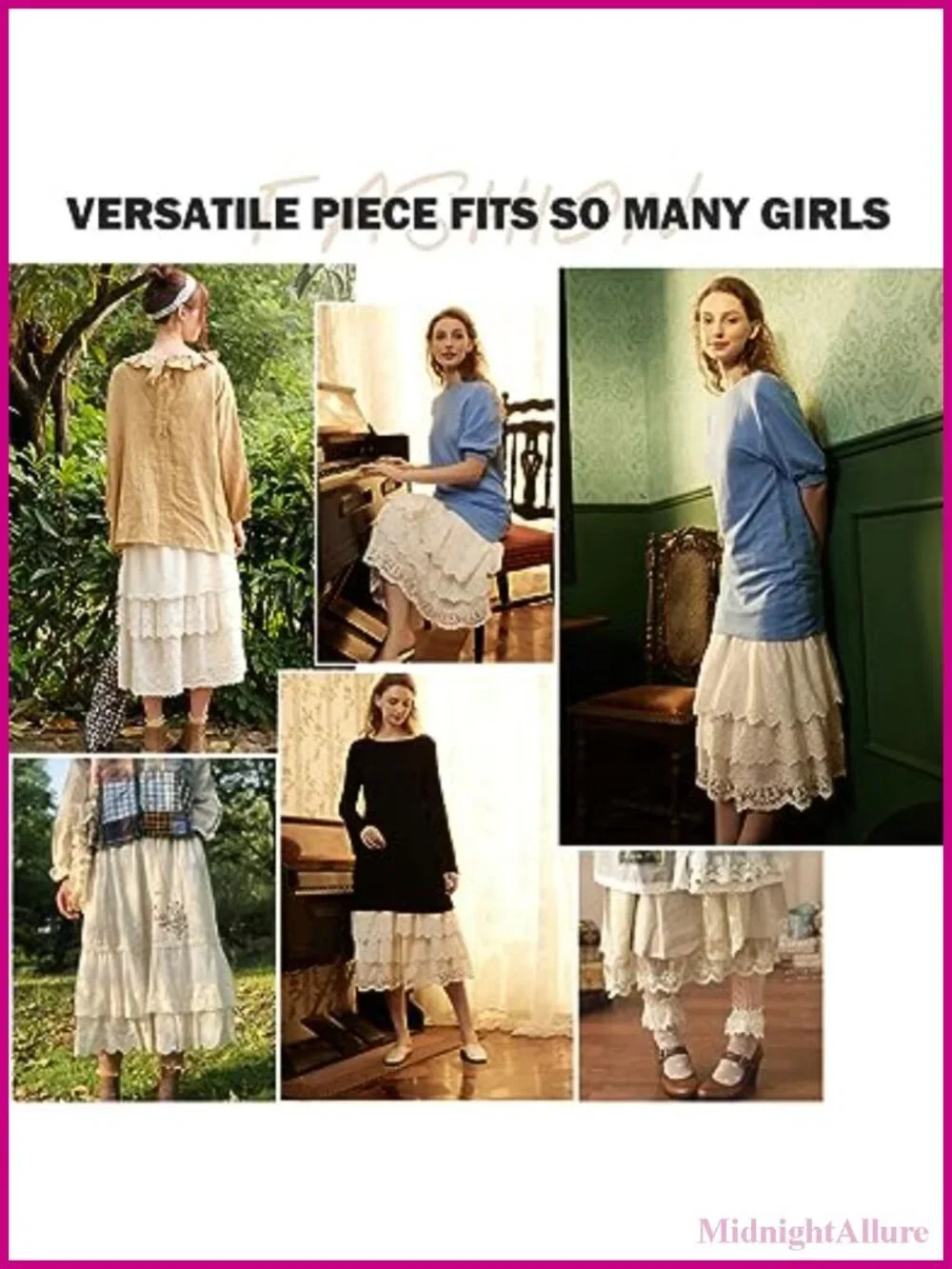 100% Cotton Half Slip Women 3 Tiered Lace Hem Skirt Extender Lightweight